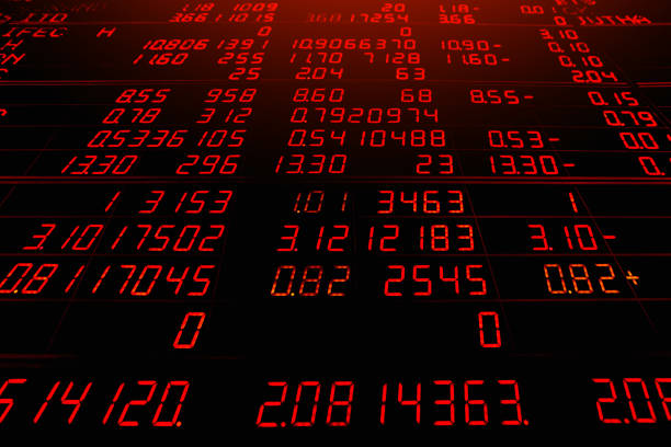 istock red electronic board  of stock market 921409148