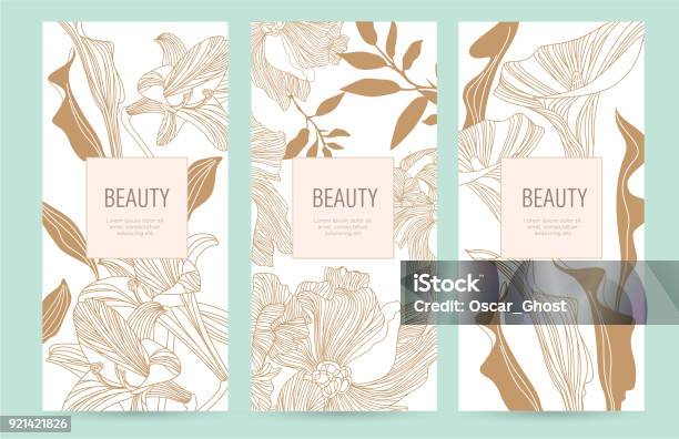 A Set Of Packaging Templates With Gold Flowers For Luxury Products Stock Illustration - Download Image Now