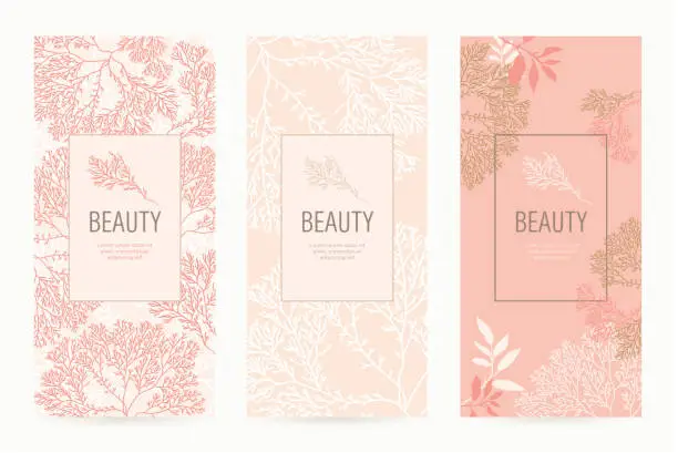 Vector illustration of A set of packaging templates with floral texture for luxury products.