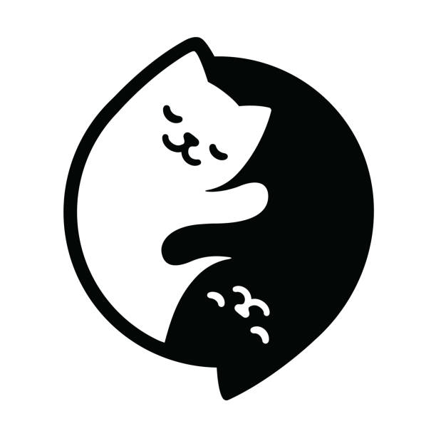 Yin Yang Cats Yin Yang Cats. Simple and cute black and white cats in yinyang shape. Vector illustration. kawaii cat stock illustrations