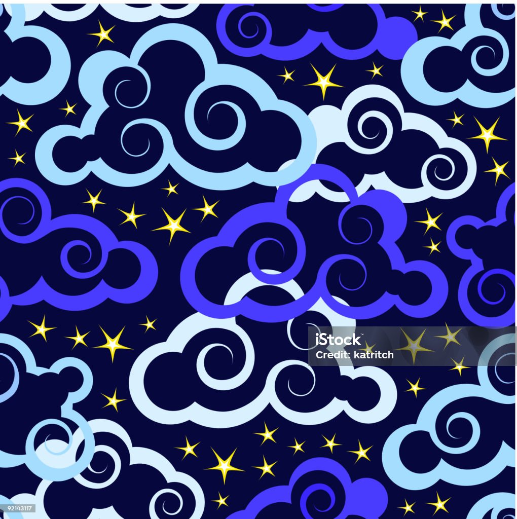 Seamless pattern con nuvole e stelle - arte vettoriale royalty-free di A forma di stella