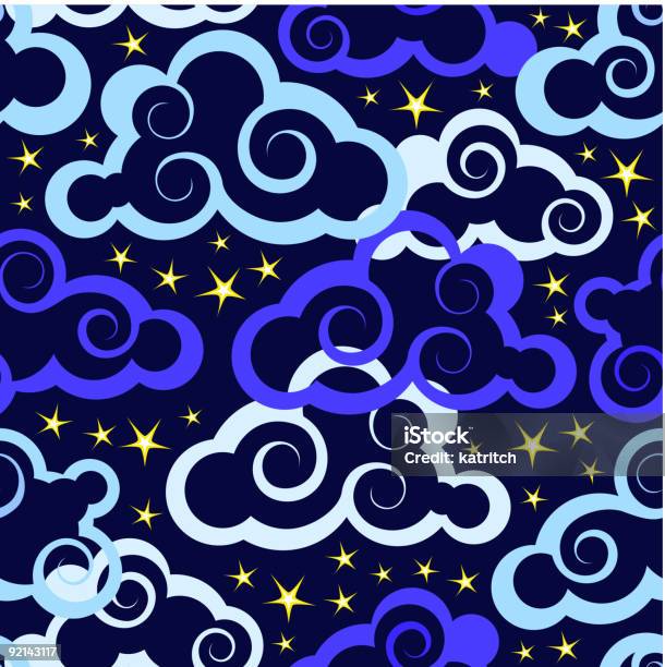 Seamless Pattern Con Nuvole E Stelle - Immagini vettoriali stock e altre immagini di A forma di stella - A forma di stella, Astratto, Blu