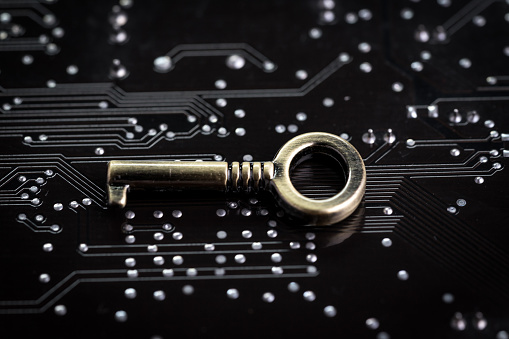 Computer Science Digital Security Key Digital Cyber Safety Or Security Encryption Concept Small Metal Key On ...