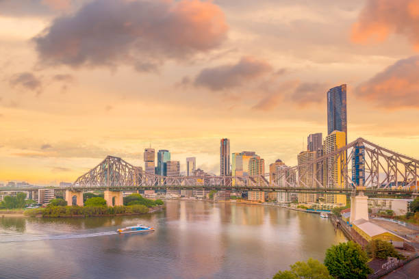 istock Brisbane city skyline and Brisbane river at twilight 921437062