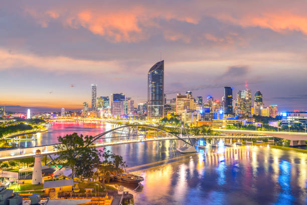 Brisbane city skyline and Brisbane river at twilight