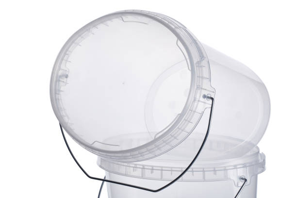 istock Transparent oval plastic bucket with transparent lid, plastic containers on white background, food plastic box isolated on white, product packaging for foodstuff or paints, adhesives, sealants 921437166