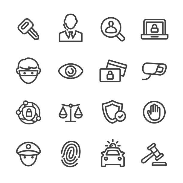 набор иконок безопасности - серия строк - shield security security system symbol stock illustrations
