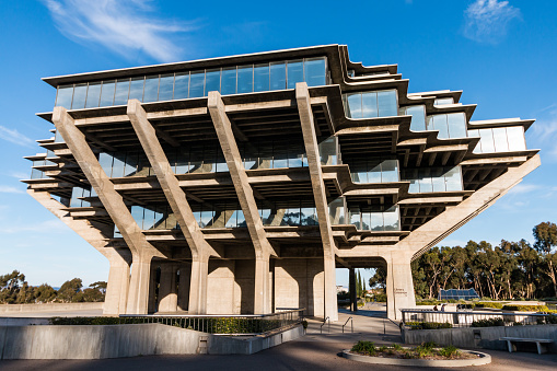 La Jolla, California - February 17, 2018:  The Geisel Library at UCSD, built in 1970, is named in honor of Audrey and Theodor Geisel (Dr. Seuss), and is the most recognizable building on campus.