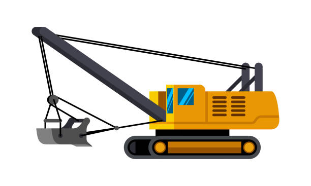 illustrazioni stock, clip art, cartoni animati e icone di tendenza di icona minimalista dell'escavatore dragline - drag line