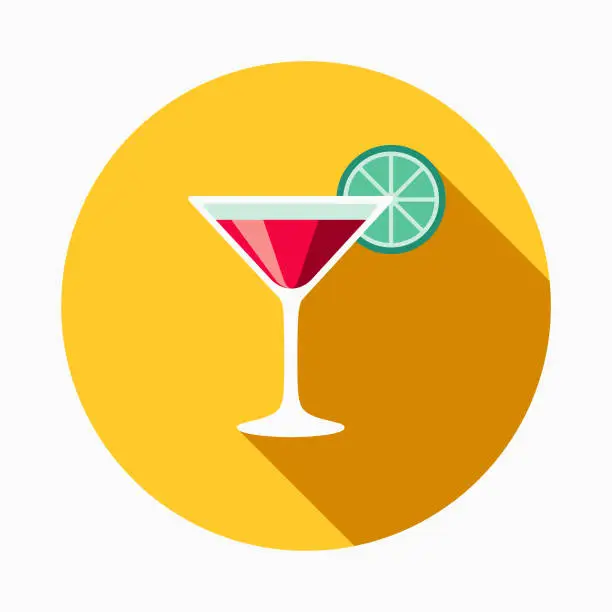 Vector illustration of Martini Flat Design Casino Icon with Side Shadow