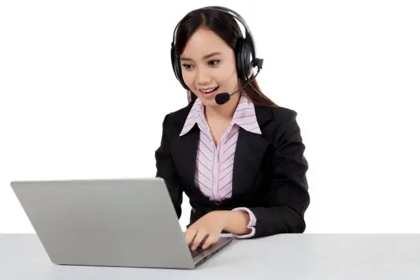 Asian customer service girl isolated over white background