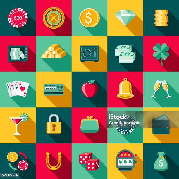 Flat Design Casino Icon Set With Side Shadow Stock Illustration - Download Image Now - Casino, Gambling, Vector