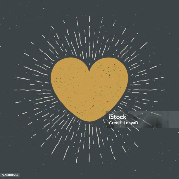 Heart Symbol Hand Drawn Sketch Doodle Vintage Label Grunge Textured Retro Badge Typography Design Vector Illustration Stock Illustration - Download Image Now