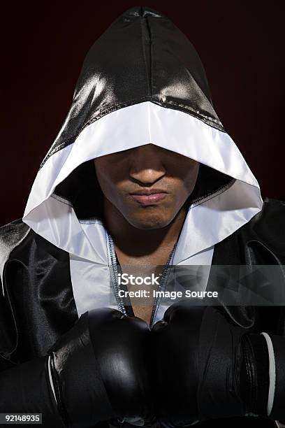 Boxer Wearing Robe Stock Photo - Download Image Now - Boxing - Sport, Hood - Clothing, Boxing Robe