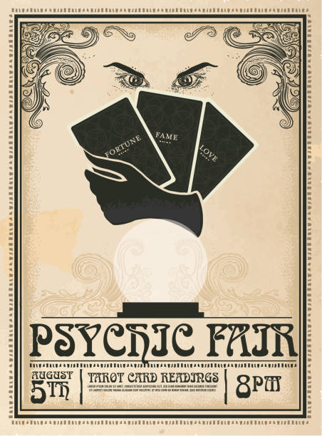 retro vintage psychic fair plakat szablon reklamy projektu - tarot cards stock illustrations