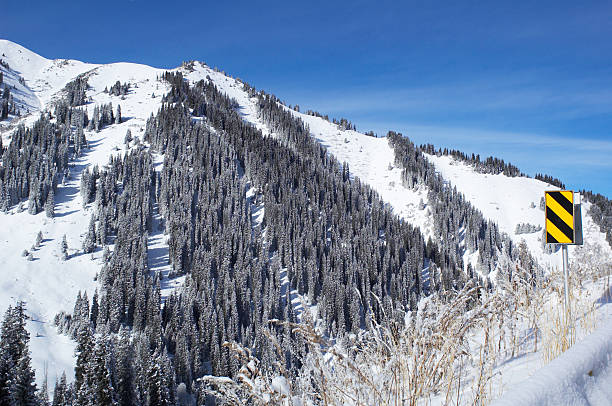 istock Winter mountain and road sign 92151255