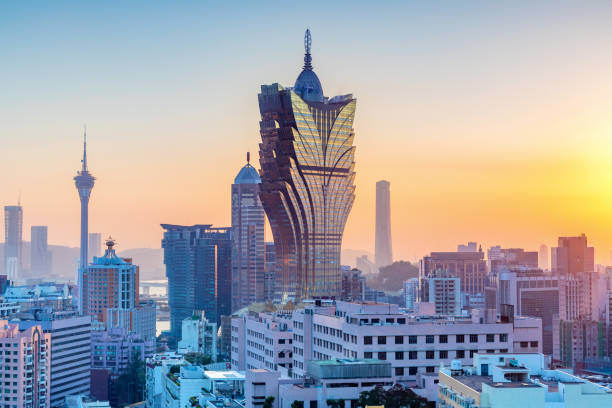 istock city skyline at sunset, Macau 921519372