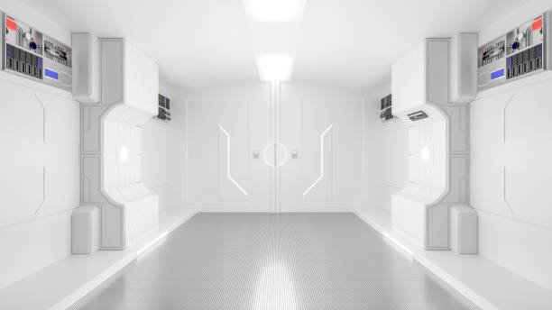 science lap, sci-fi corridor science lap, sci-fi corridor white color , 3D render. futuristic spaceship stock pictures, royalty-free photos & images