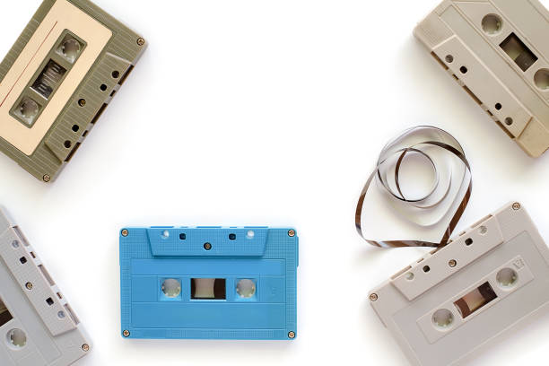 istock Retro cassette tape on white background for audio recording and playback 921527446