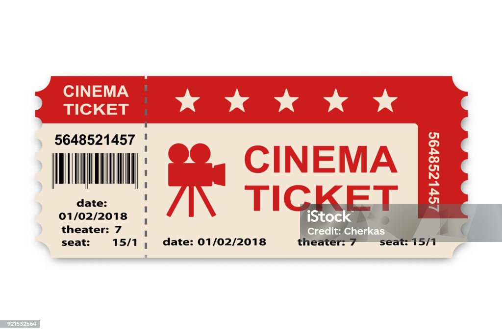 Cinema ticket isolated on white background. Cinema ticket isolated on white background. Vector illustration. Movie Theater stock vector