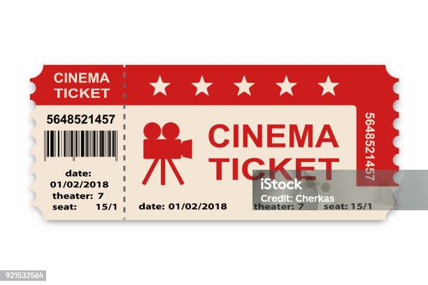 Cinema Ticket Isolated On White Background Stock Illustration - Download Image Now - Movie Theater, Movie Ticket, Movie