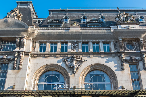 Paris, gare de Lyon, railway station, facade and clock