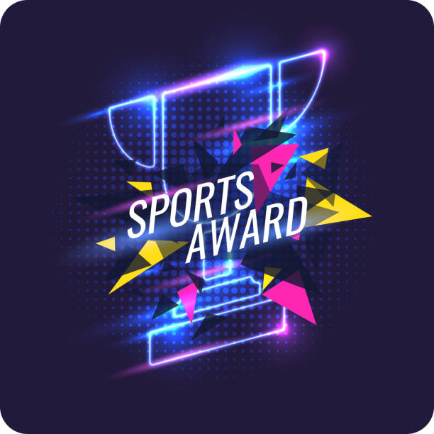 Neon champions Cup. Sports trophy, a prize to the winner Neon champions Cup. Sports trophy, a prize to the winner. Vector illustration. cross match stock illustrations