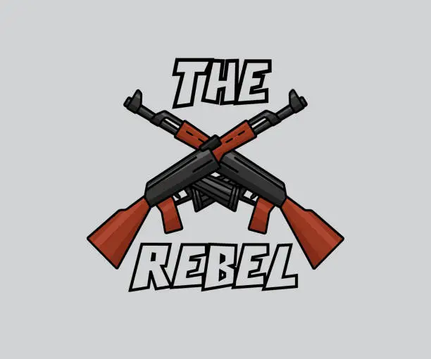 Vector illustration of dual assault rifle weapon cartoon design