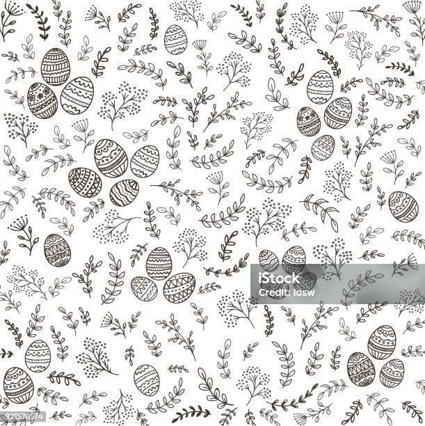 Easter Decorations With Floral Elements And Eggs On White Background Stock Illustration - Download Image Now