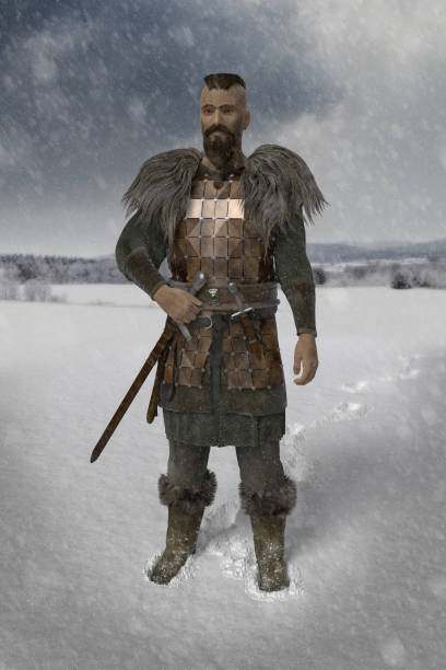 istock Viking warrior in the snow landscape. 921574966