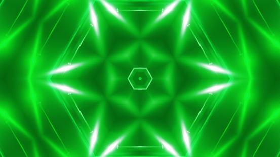 Abstract background with VJ Fractal green kaleidoscopic. 3d rendering digital backdrop.