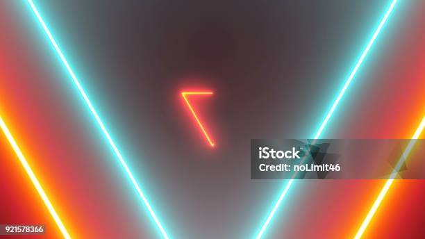 Abstract Background With Neon Triangles Stock Photo - Download Image Now - Bizarre, Backgrounds, Change