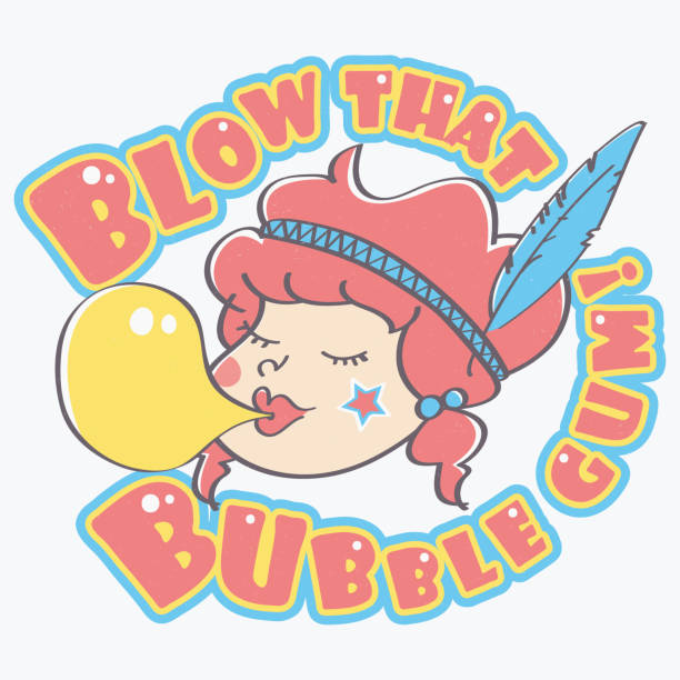 멋진 대 중 문화 일러스트 - chewing gum candy bubble little girls stock illustrations