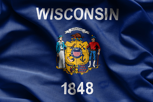 Flags of the U.S. states: Waving Fabric Flag Wisconsin