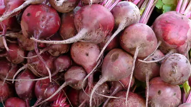 display of beets on a Greek market
