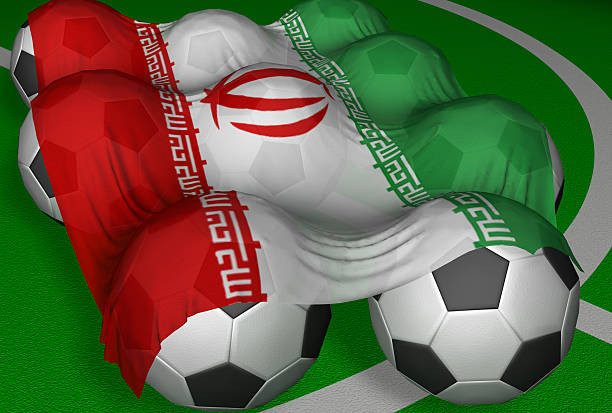 istock 3D-rendering Iran flag and soccer-balls 92159382