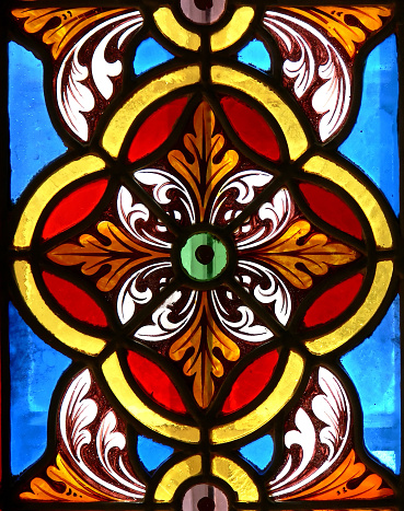 Lovely pattern in a stained glass window.