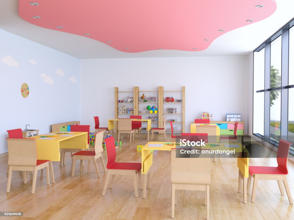 Kindergarten room with toys Preschool Stock Photo