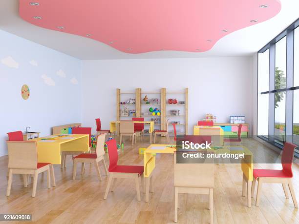 Kindergarten Room With Toys Stock Photo - Download Image Now - Preschool, Preschool Building, Childhood