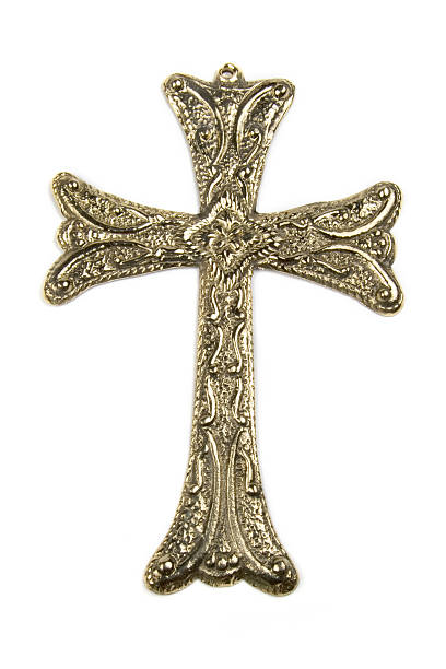 istock Metallic cross charm with ornate design 92162434