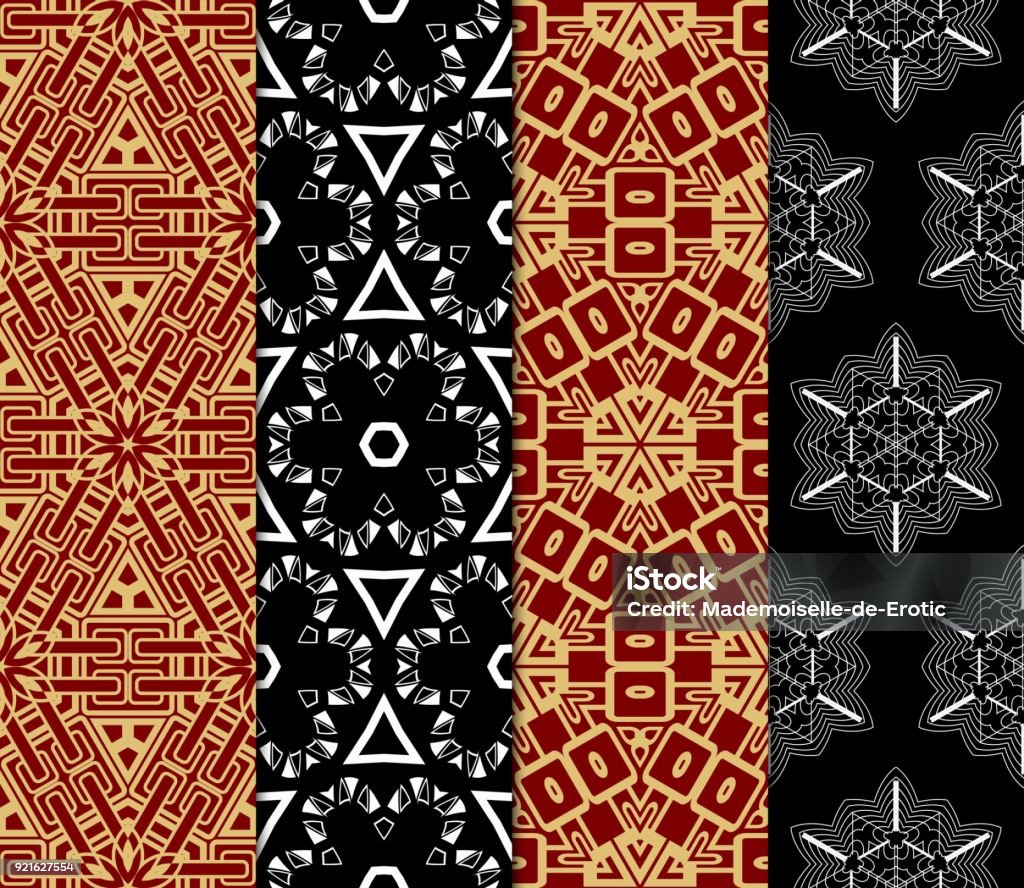 Pattern Line Mono Vector Seamless Patterns Set In Trendy Mono Line Style Geometric ...
