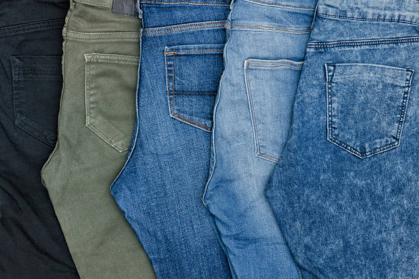 istock Five blue jeans. Assortment. Close up. Fashionable concept 921627904