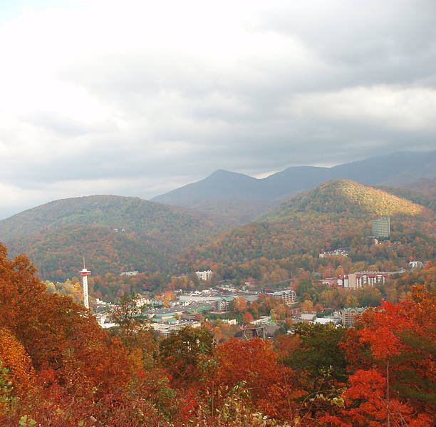 오버룩 of gatlinburg 가을 - gatlinburg tennessee city town 뉴스 사진 이미지