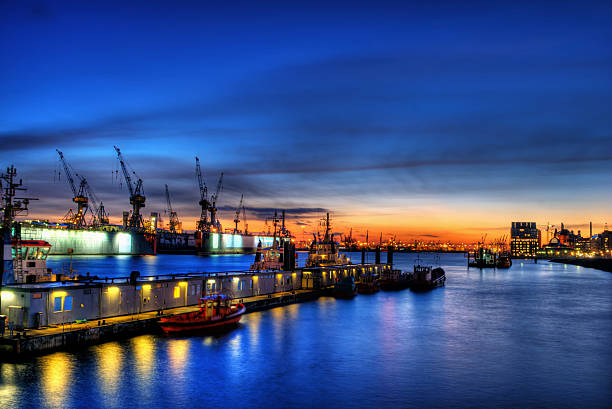 high dynamic range image of the port in Hamburg, Germany stock photo