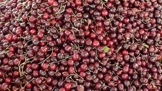 red cherries display on a market