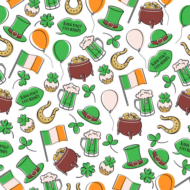 세인트 패 트 릭의 날 아일랜드 원활한 패턴 - cupcake set food and drink metal stock illustrations