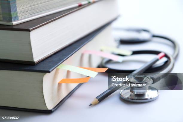 Stack Of Medical Student Textbooks Stock Photo - Download Image Now - Healthcare And Medicine, Education, Doctor