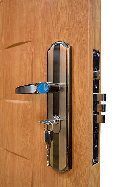 istock Isolated door with key and lock 92165284