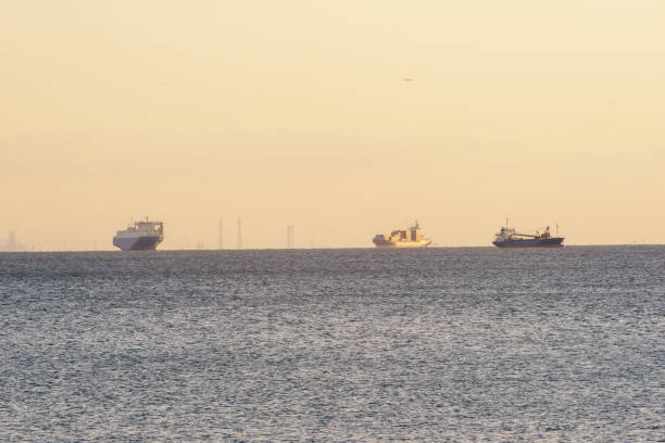 View of Large Vessels in Tokyo Bay from Urayasu-city, Chiba-Pref.