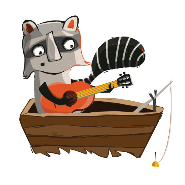 istock Raccon playing guitar on boat and fishing. vector illustration 921654646